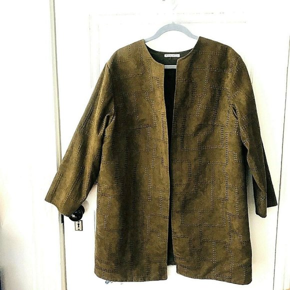 Indago Design Brown Embroidered Ultrasuede Duster Coat Jacket Vintage - Picture 3 of 6